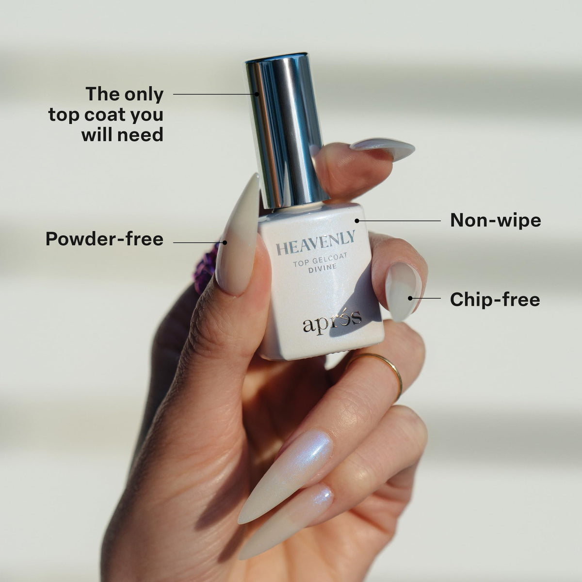 APRES Heavenly Top Gelcoat blessed shade swatch for dramatic color with shimmer