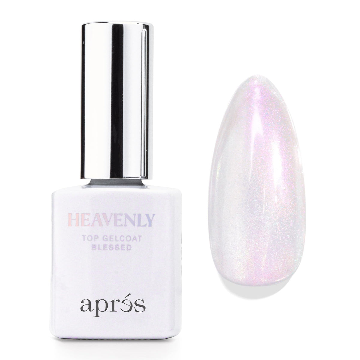 APRES Heavenly Top Gelcoat bottle closeup showing sparkling finish for long-lasting shine