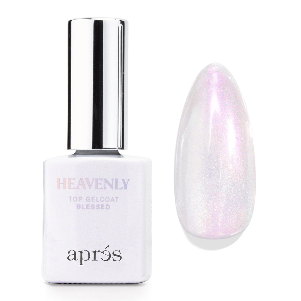 APRES Heavenly Top Gelcoat bottle closeup showing sparkling finish for long-lasting shine