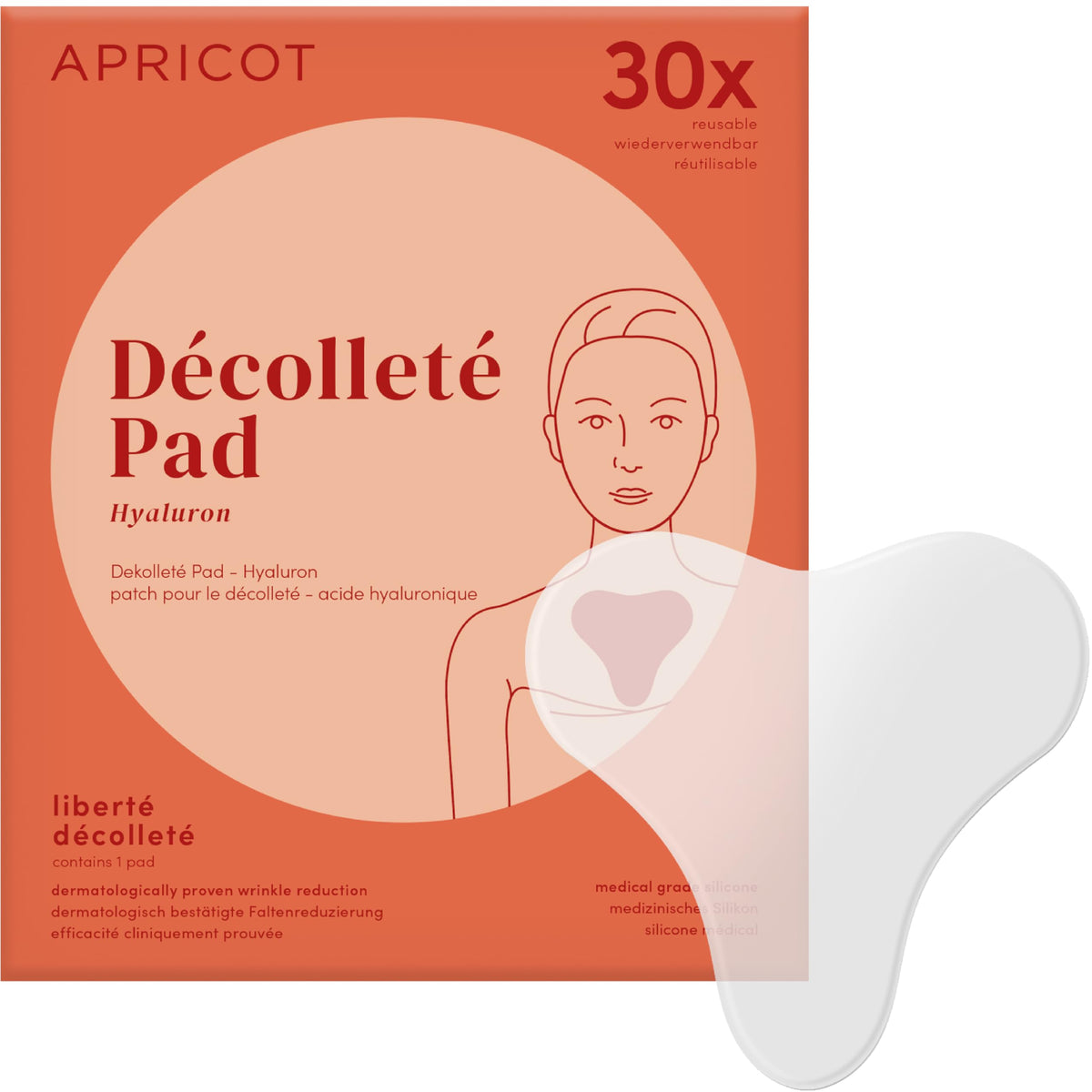 APRICOT LIBERTE DECOLLETE pad closeup showing silicone texture for smoother skin