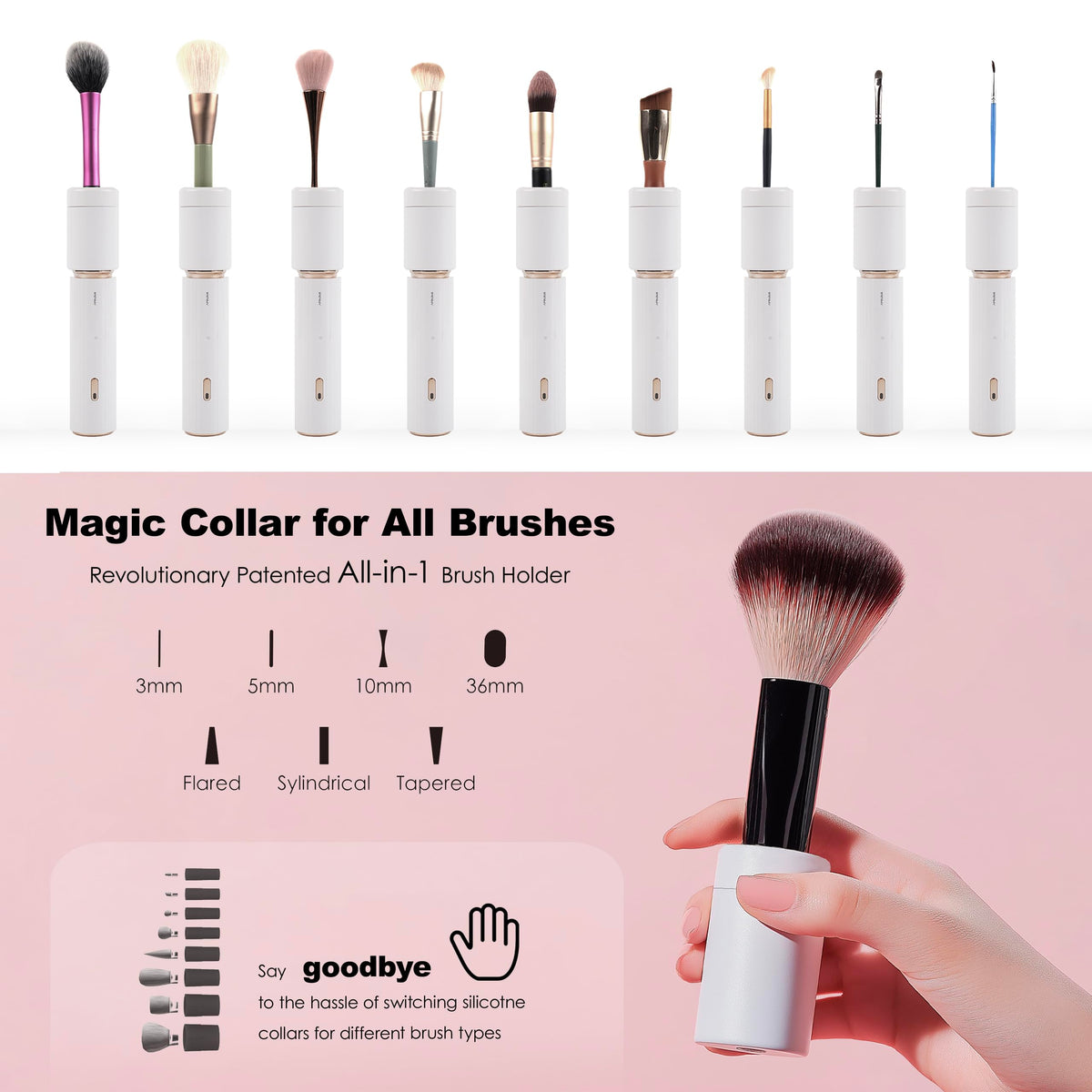 Aprilous spin-clean action removes makeup from bristles for freshness