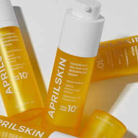 APRILSKIN Calendula10% PHA+AHA serum on hand suggests instant glow.