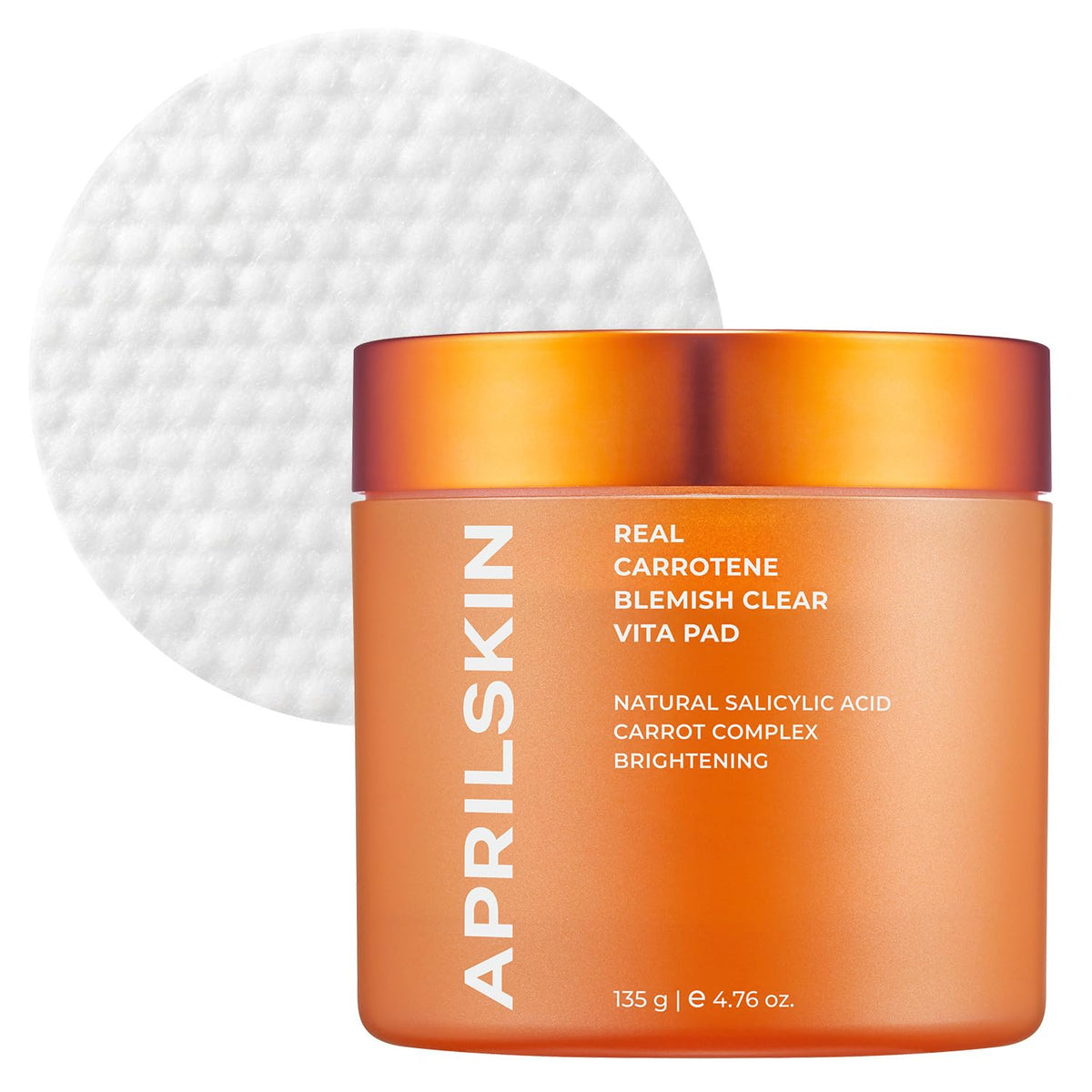 APRILSKIN Carrotene Clarifying Pads bottle with vegan cruelty-free labeling.