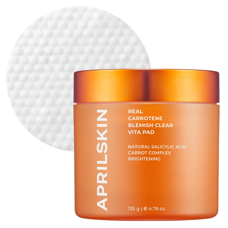 APRILSKIN Carrotene Clarifying Pads bottle with vegan cruelty-free labeling.