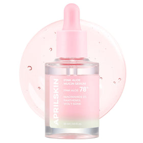 APRILSKIN Pink Aloe Mucin Serum bottle showing hydrating non sticky glow