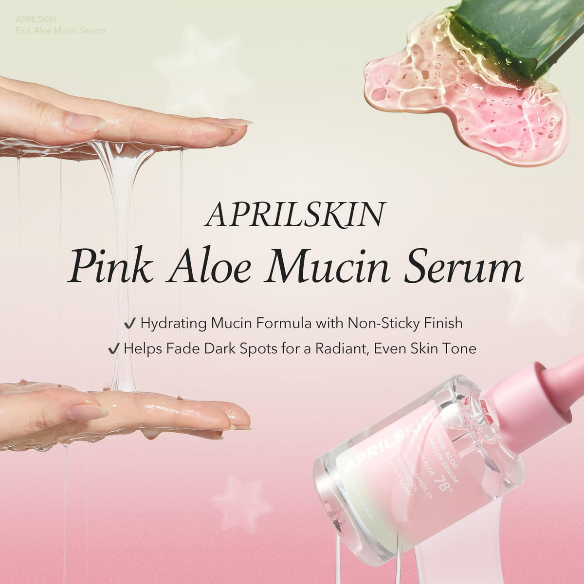 APRILSKIN Pink Aloe Mucin Serum dispenser cap illustrating easy application