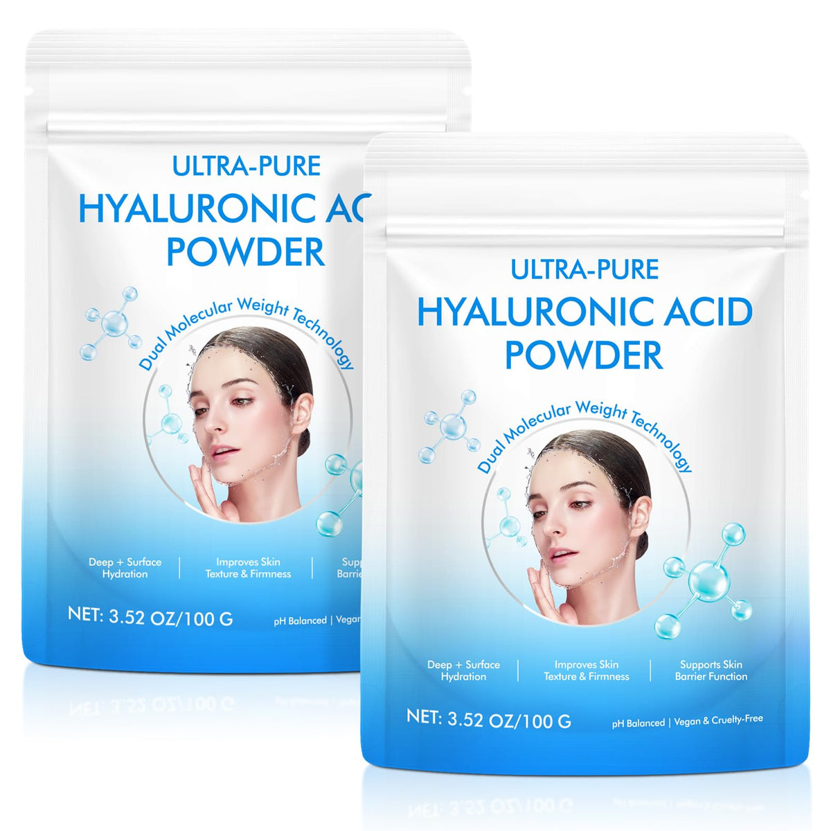APUUFYQC Hyaluronic Acid Powder bottle pour showing convenient hydration prep for DIY serums