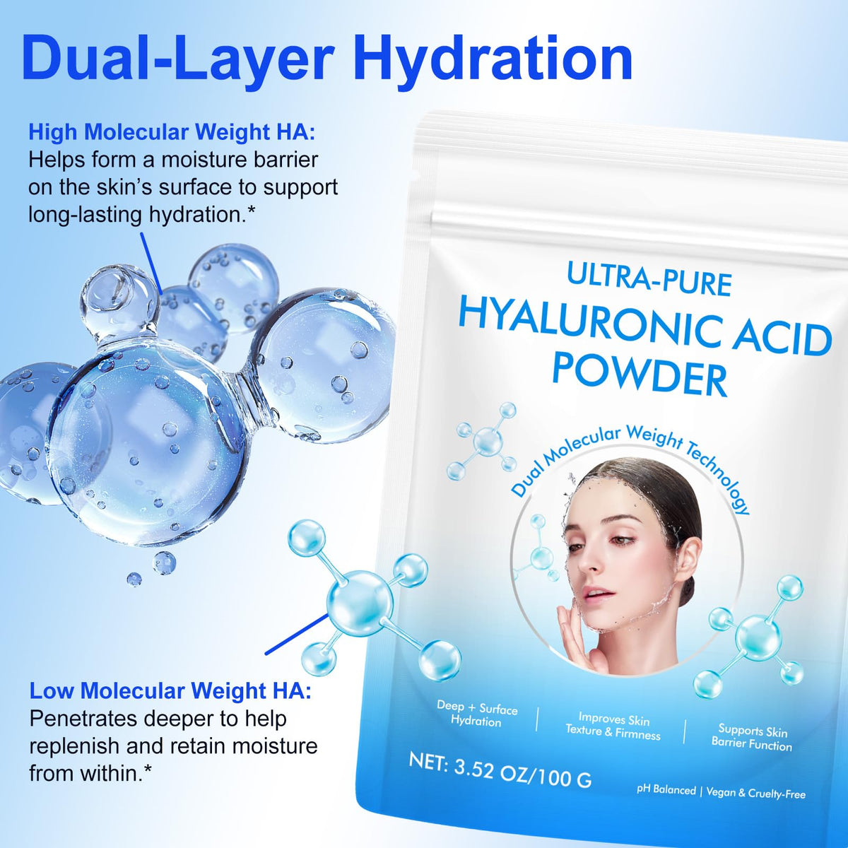 APUUFYQC Hyaluronic Acid Powder DIY serum application on skin