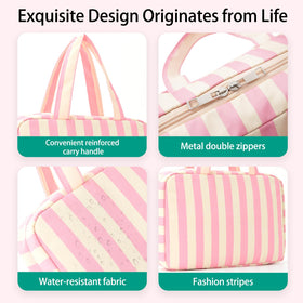 Apxouans cosmetic bag opens to reveal multiple compartments for easy access.