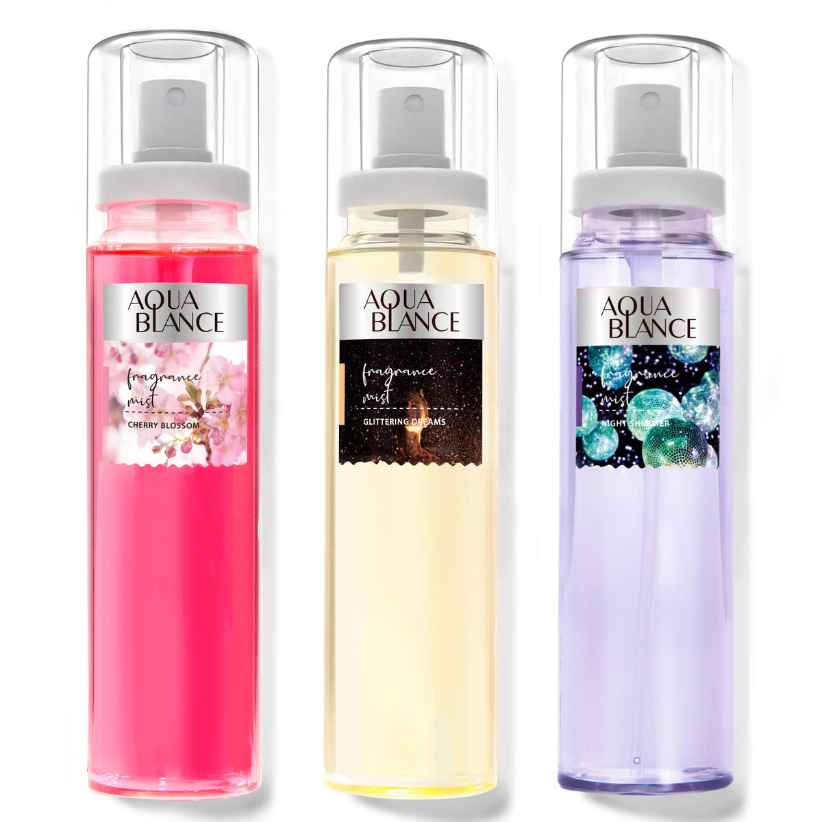 Aqua Blance body spray bottle front view for a fresh daily fragrance