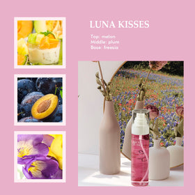 AQUA BLANCE Luna Kisses bottle featuring fruity floral scent.