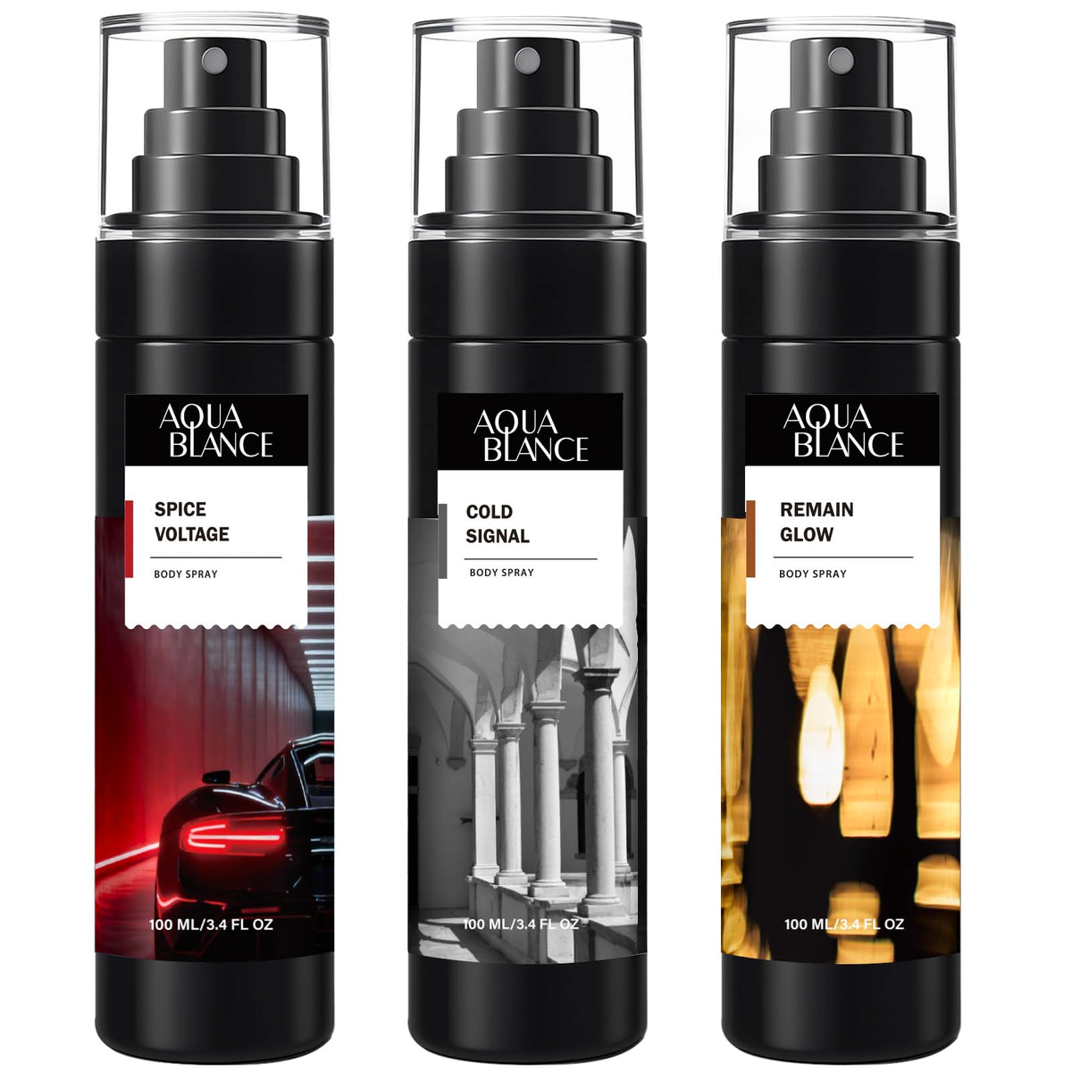 AQUA BLANCE Spice Voltage bottle detail showing bold masculine aroma for the everyday man