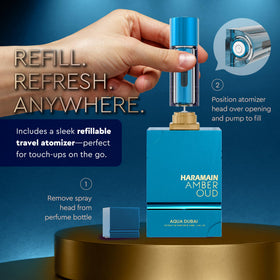 Aqua Dubai Amber Oud travel atomizer compact and convenient.