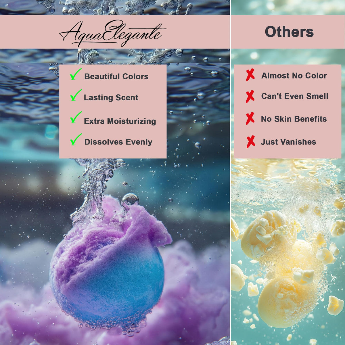 Aqua Elegante no tub staining bath bombs for easy cleanup