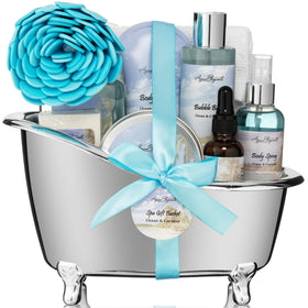 Aqua Elegante spa gift basket wrap, ready for gifting and display