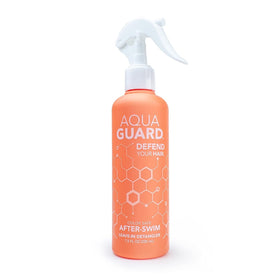 AQUA GUARD after-swim detangler bottle showing easy spray application for post-swim care