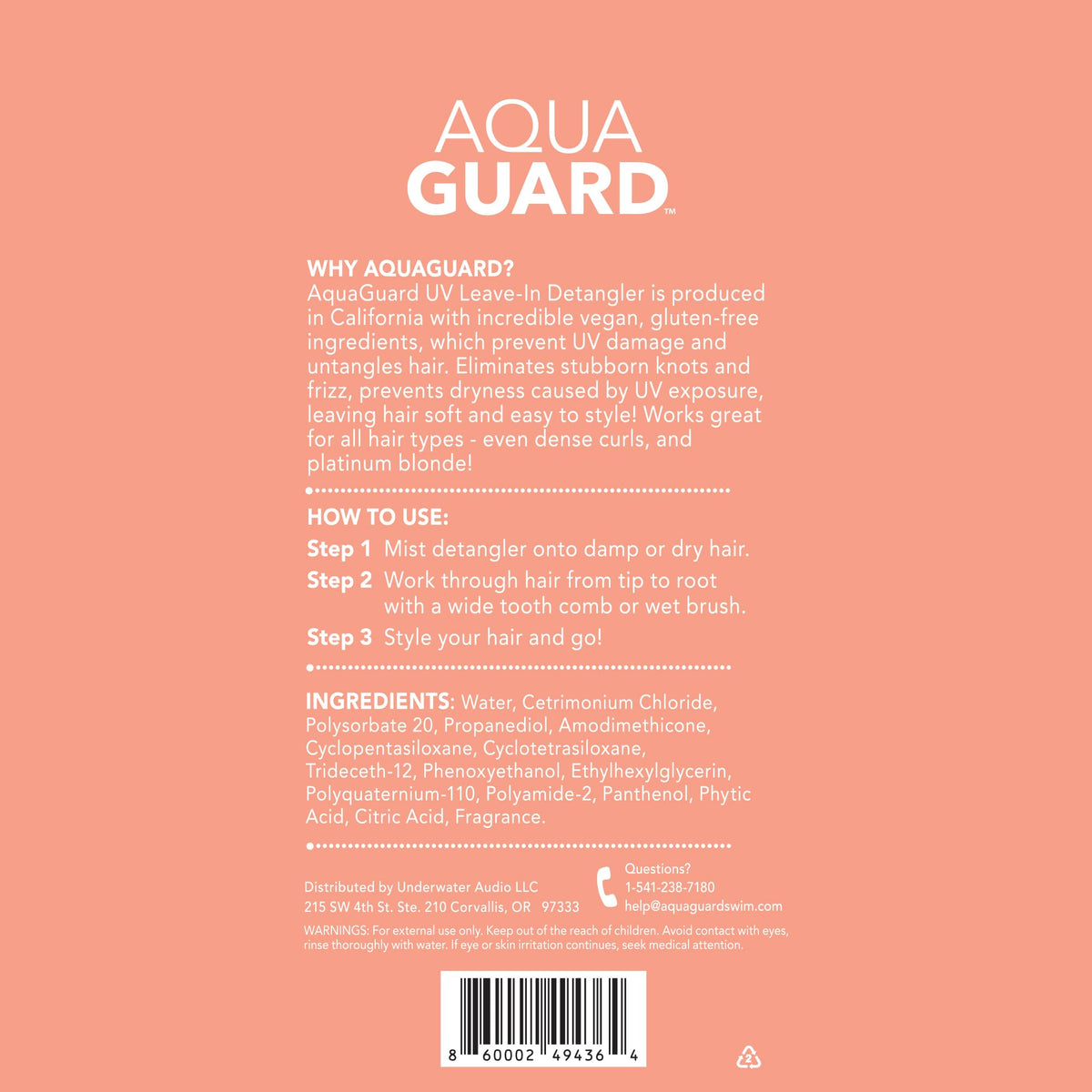 AQUA GUARD user applying detangler to damp hair after swimming
