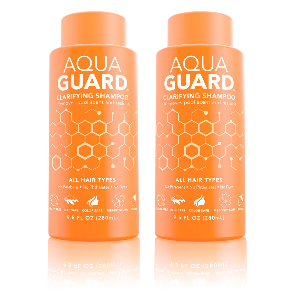 Aqua Guard Clarifying Shampoo bottle front, illustrating quick chlorine removal after swimming.