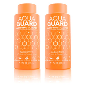 Aqua Guard Clarifying Shampoo bottle front, illustrating quick chlorine removal after swimming.