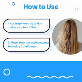 AQUA GUARD Clarifying Shampoo color-safe formula helps preserve color-treated hair after swimming.