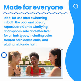 AQUA GUARD Clarifying Shampoo foamy lather close-up demonstrates post-swim cleansing.