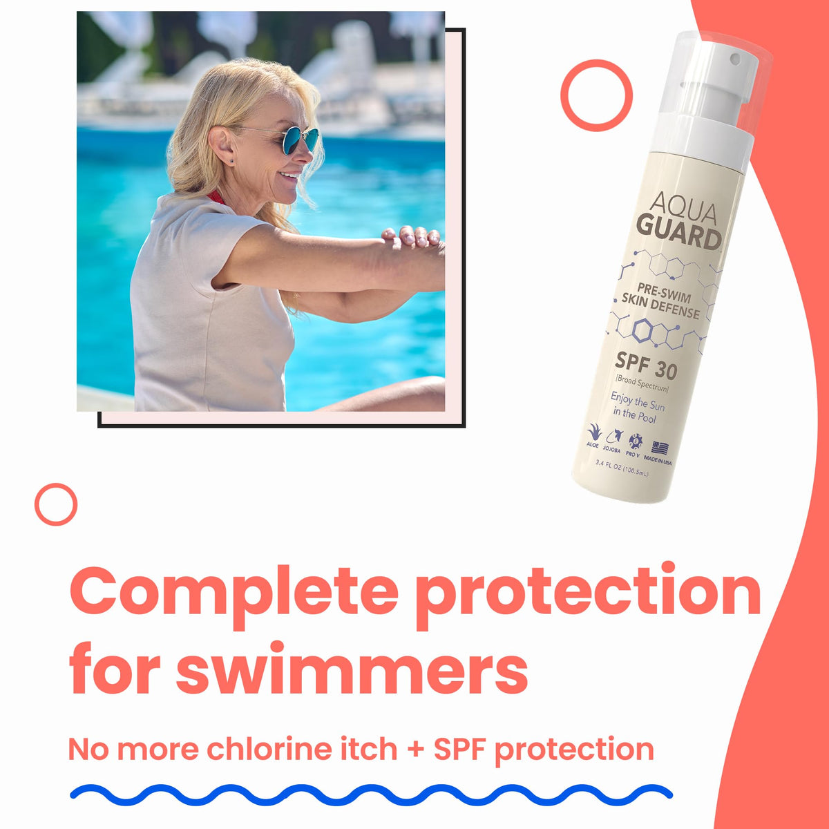 AQUA GUARD Skin Defense SPF 30 sample protects skin during pool and sun exposure