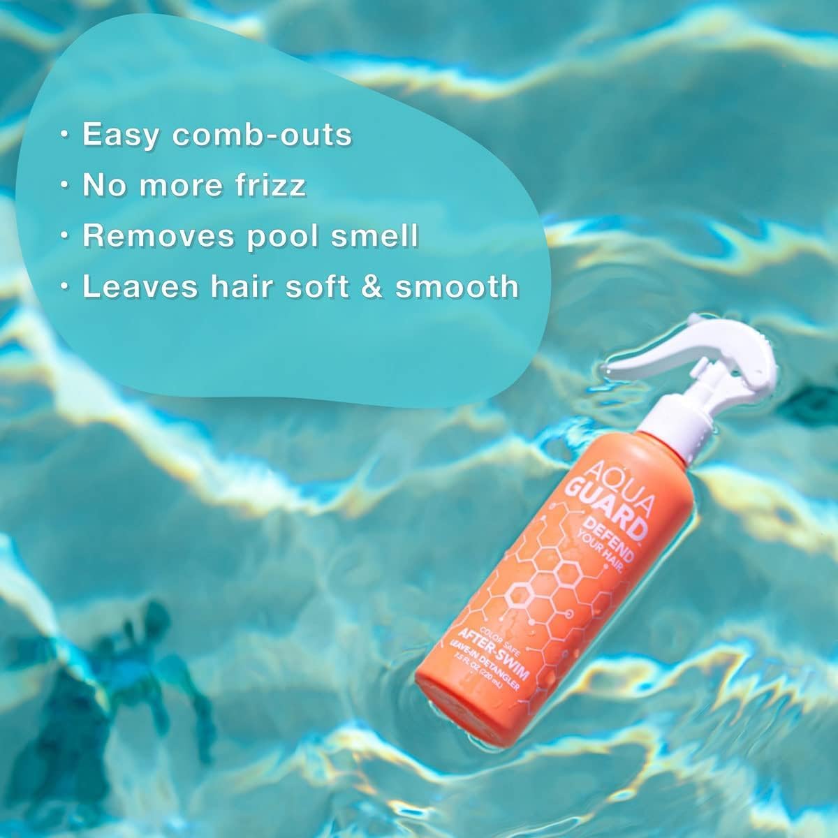 AQUA GUARD UV protection detangler label highlights sun protection benefits