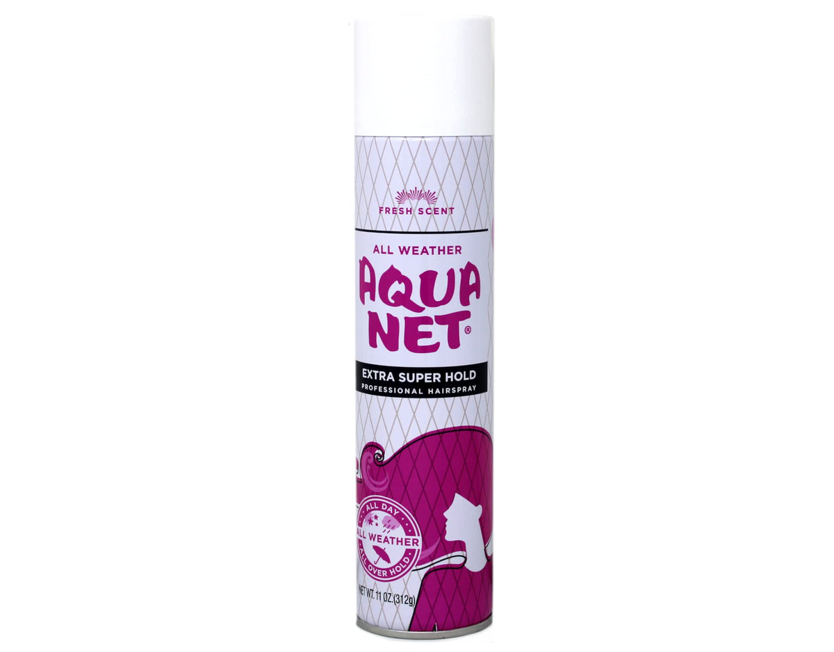 Aqua Net Professional Hair Spray setup with styling tools in use