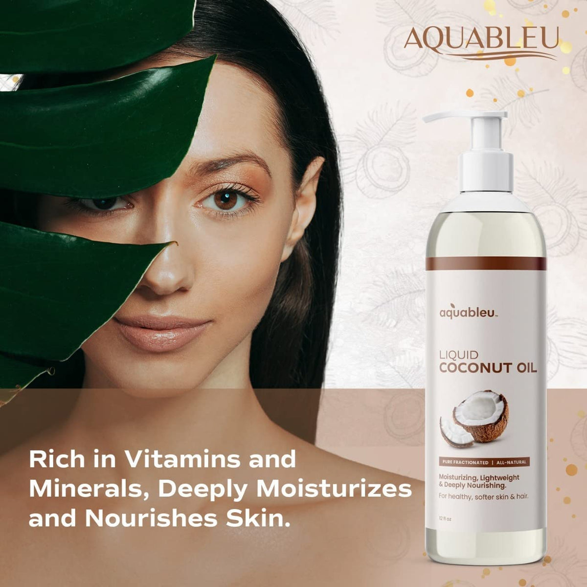 Aquableu coconut oil applied to face for gentle, non-greasy moisture.