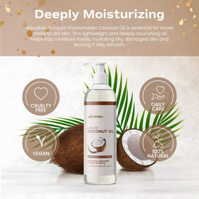 Aquableu all-natural coconut oil bottle label highlighting pure ingredients.