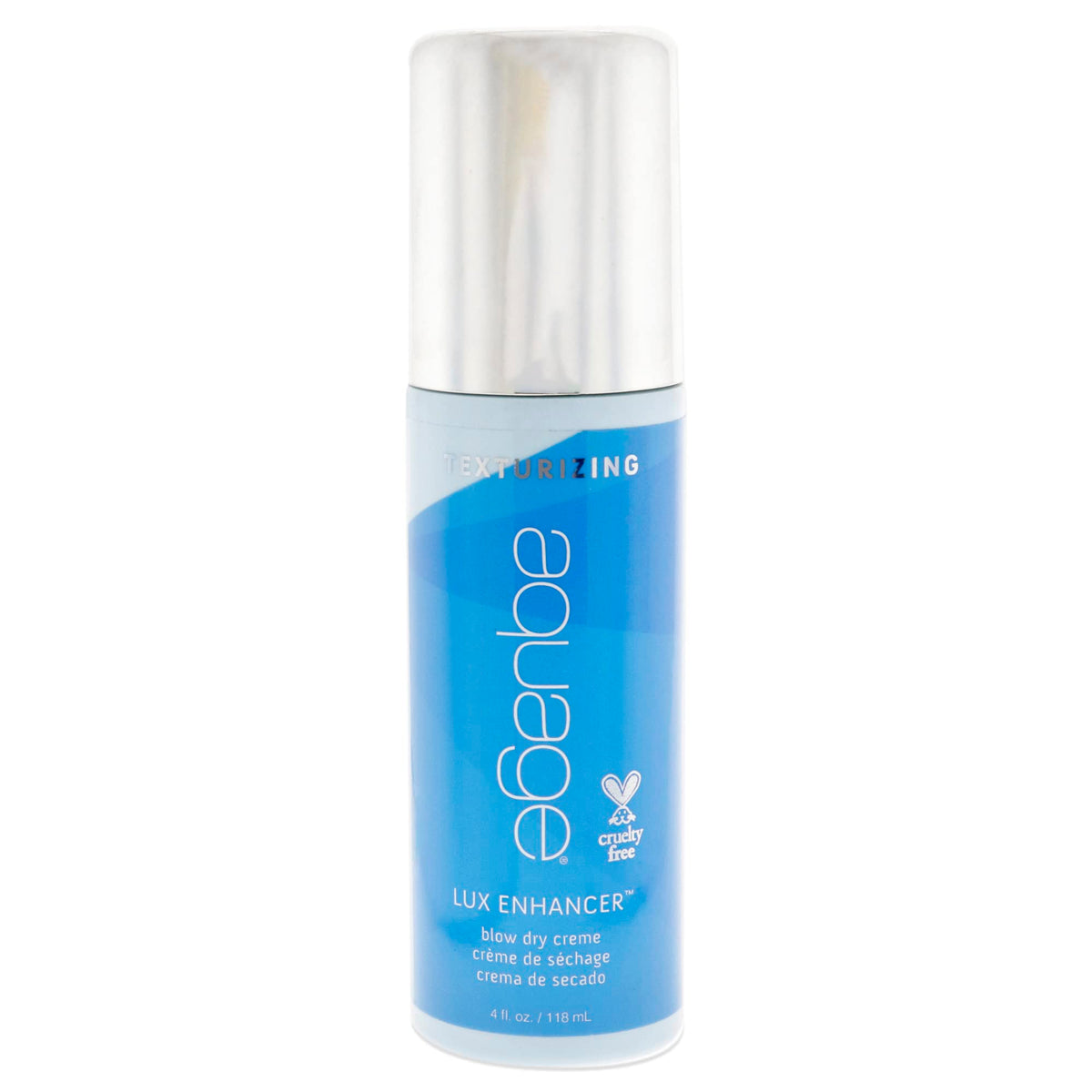 Aquage Blow Dry Creme bottle with pump, highlighting a seaweed-infused conditioning blend for volume