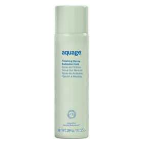 Aquage finishing hair spray bottle demonstrates portable, flexible hold for day-to-night styles.