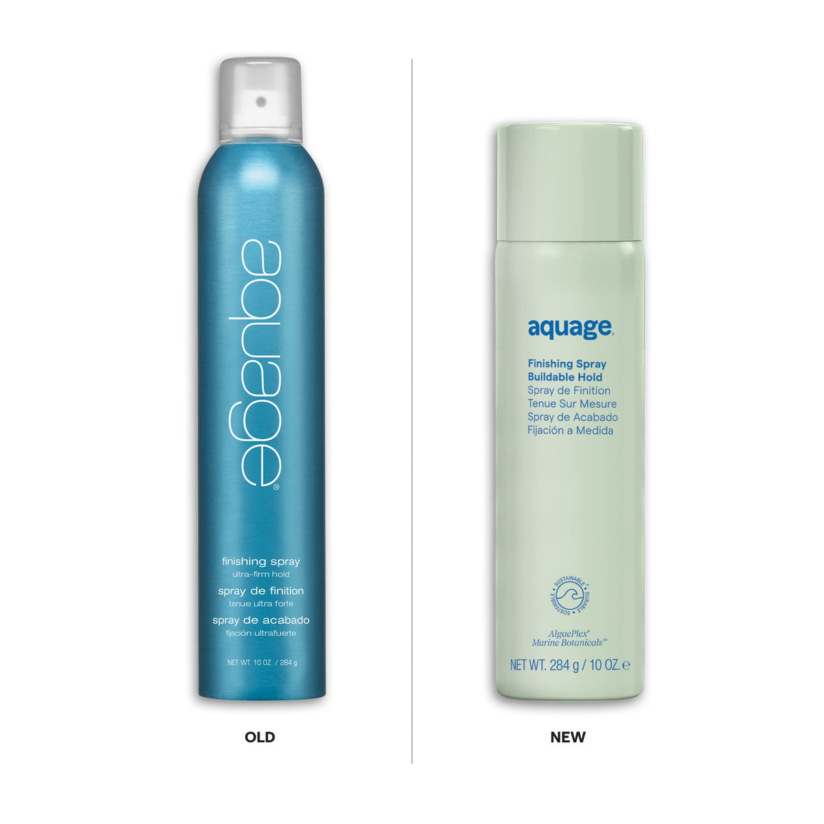 Aquage finishing hair spray mist in use for controlled application and lift.