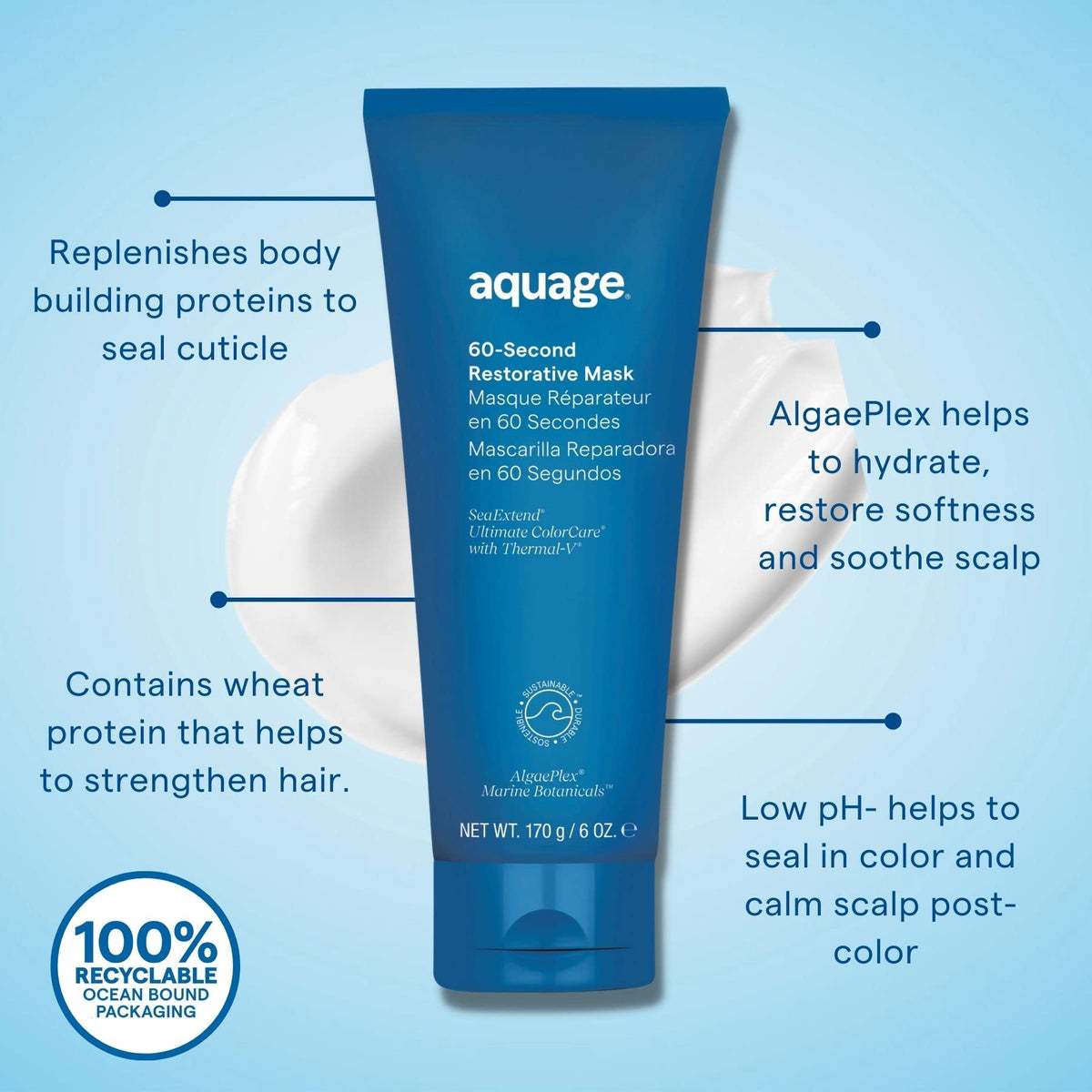 Aquage hair mask texture showcases rich, creamy conditioning ready for rapid hydration.