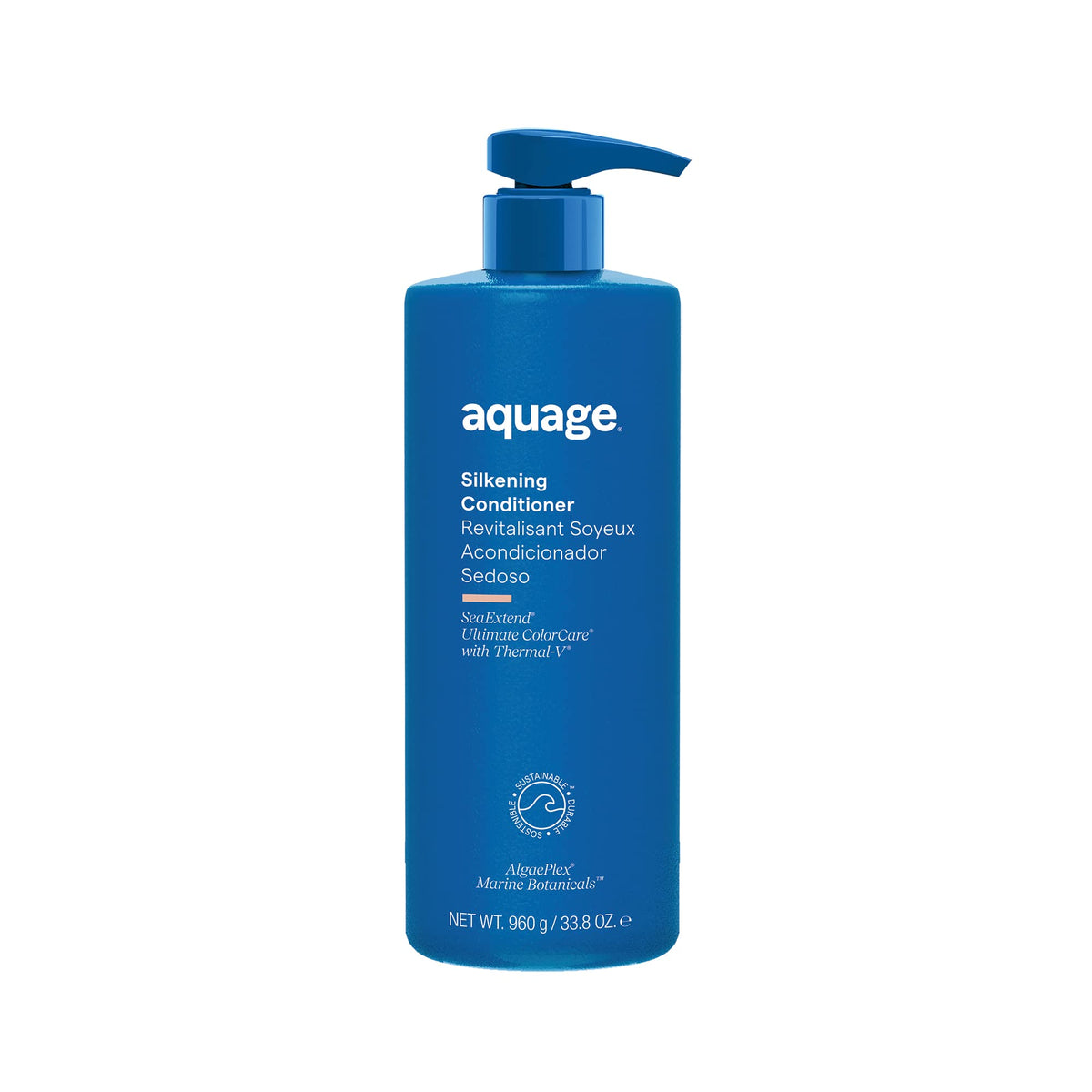 Aquage Silkening Conditioner bottle highlights smooth, frizz-free styling potential.