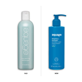 Aquage Weightless Detangler label highlights AlgaePlex and vegan formula.