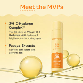 Aqualogica Glow+ Dewy Sunscreen glow after application suggests radiance.