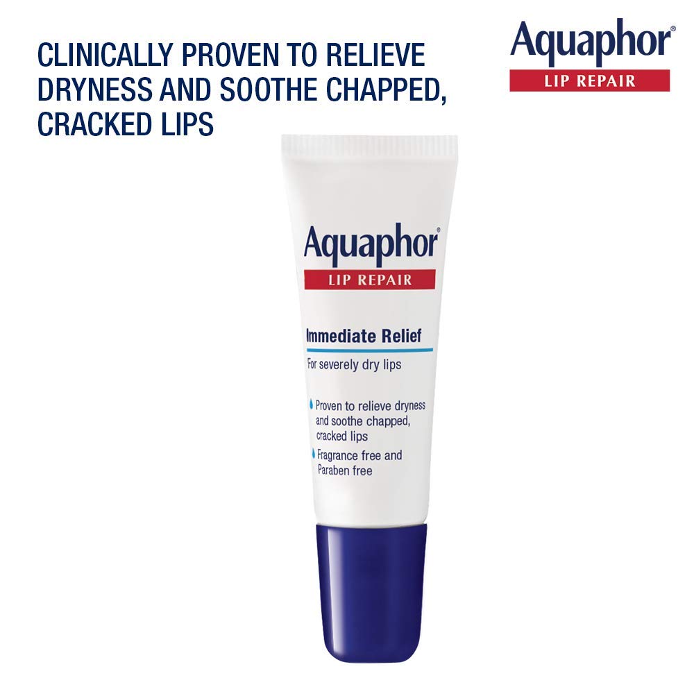 Applying Aquaphor Lip Repair to lips for relief and comfort