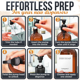 Aquue amber bottle with pump offers convenient storage for shampoo or body wash.