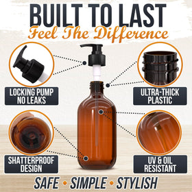 Aquue wide-mouth amber bottle makes refills quick and spill-free in busy home kitchens.