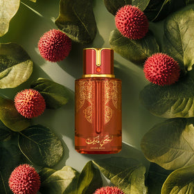 ARABIYAT Prestige Lychee Musk bottle top shows fresh lychee and crisp apple opening.