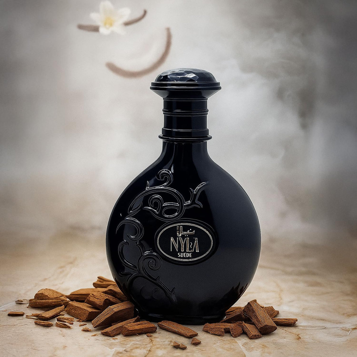 ARABIYAT Nyla Suede bottle label emphasizes refined branding for connoisseurs
