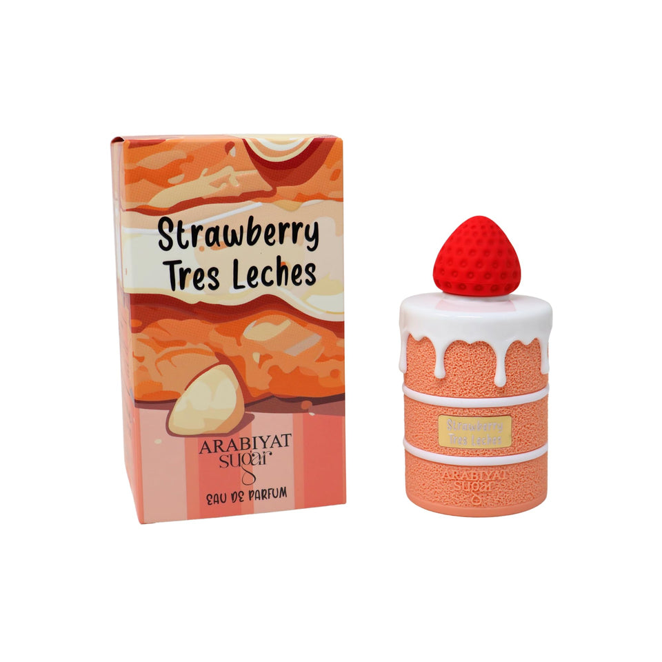 ARABIYAT Sugar Strawberry Tred Leches EDP bottle on vanity enhances daily routine