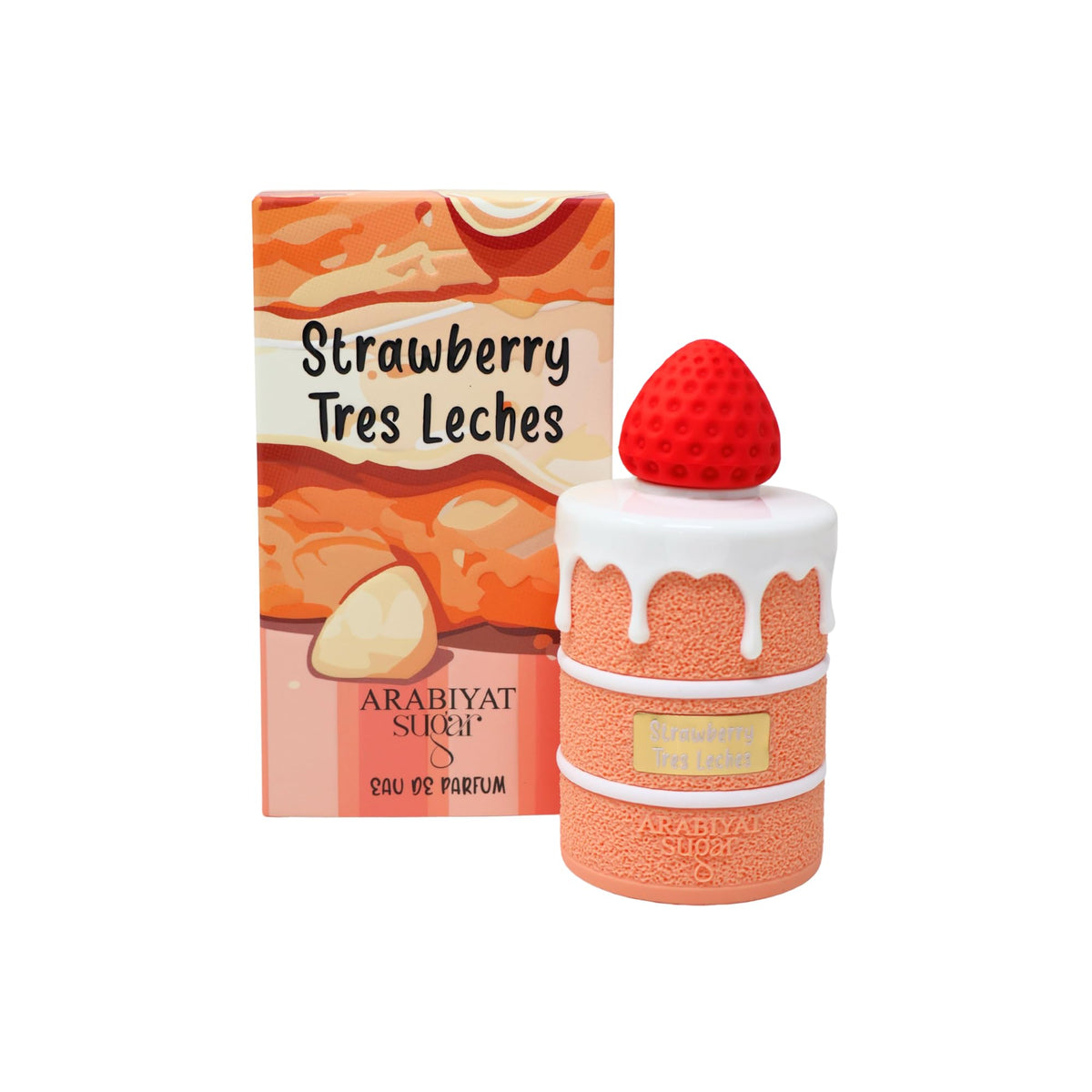 ARABIYAT Sugar Strawberry Tred Leches EDP label showing branding and notes