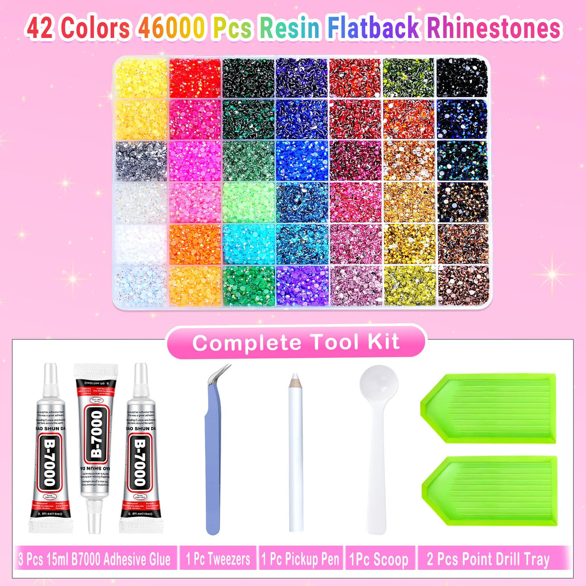 AraKulago 42-colors rhinestones storage grid box for organized crafting.
