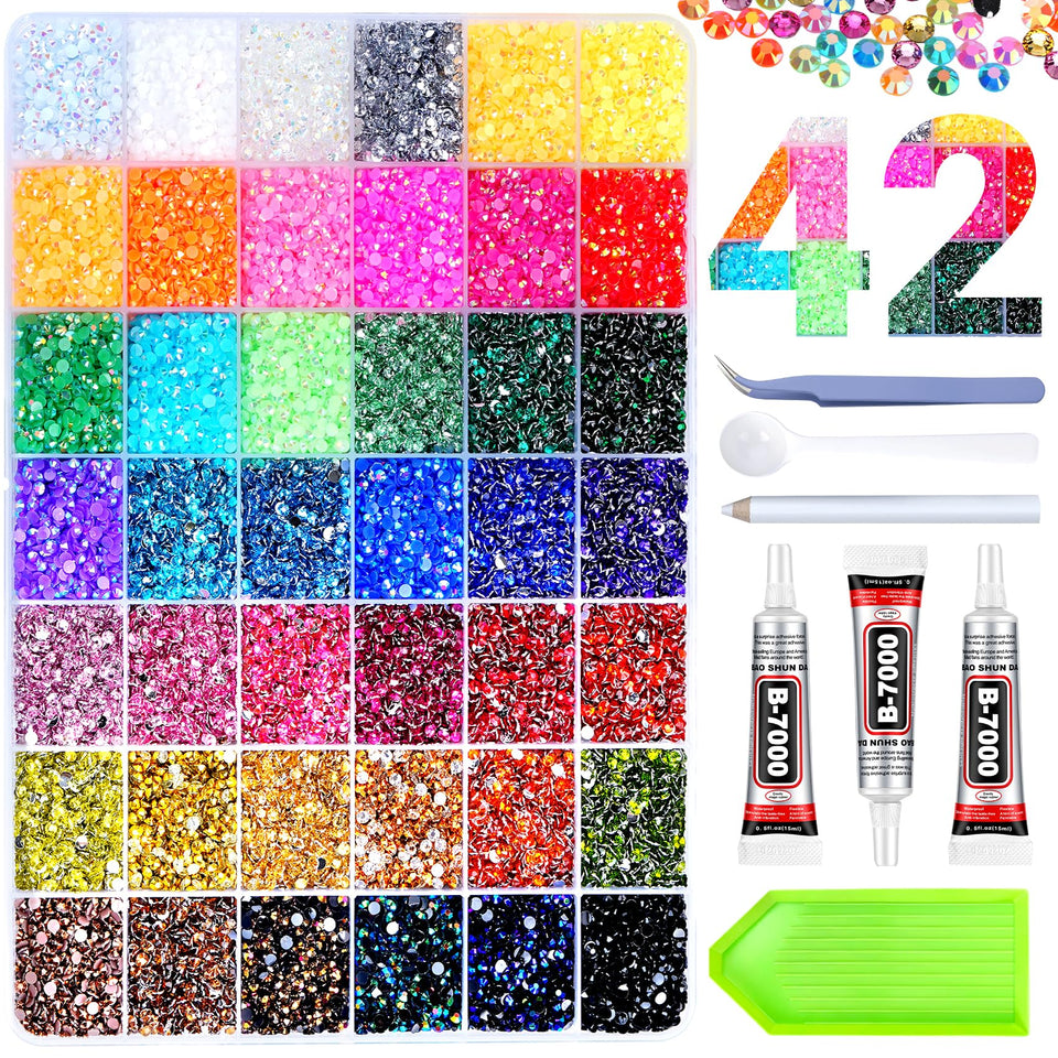 AraKulago 46000pcs jelly rhinestones kit close-up showing vibrant color options for DIY bling.