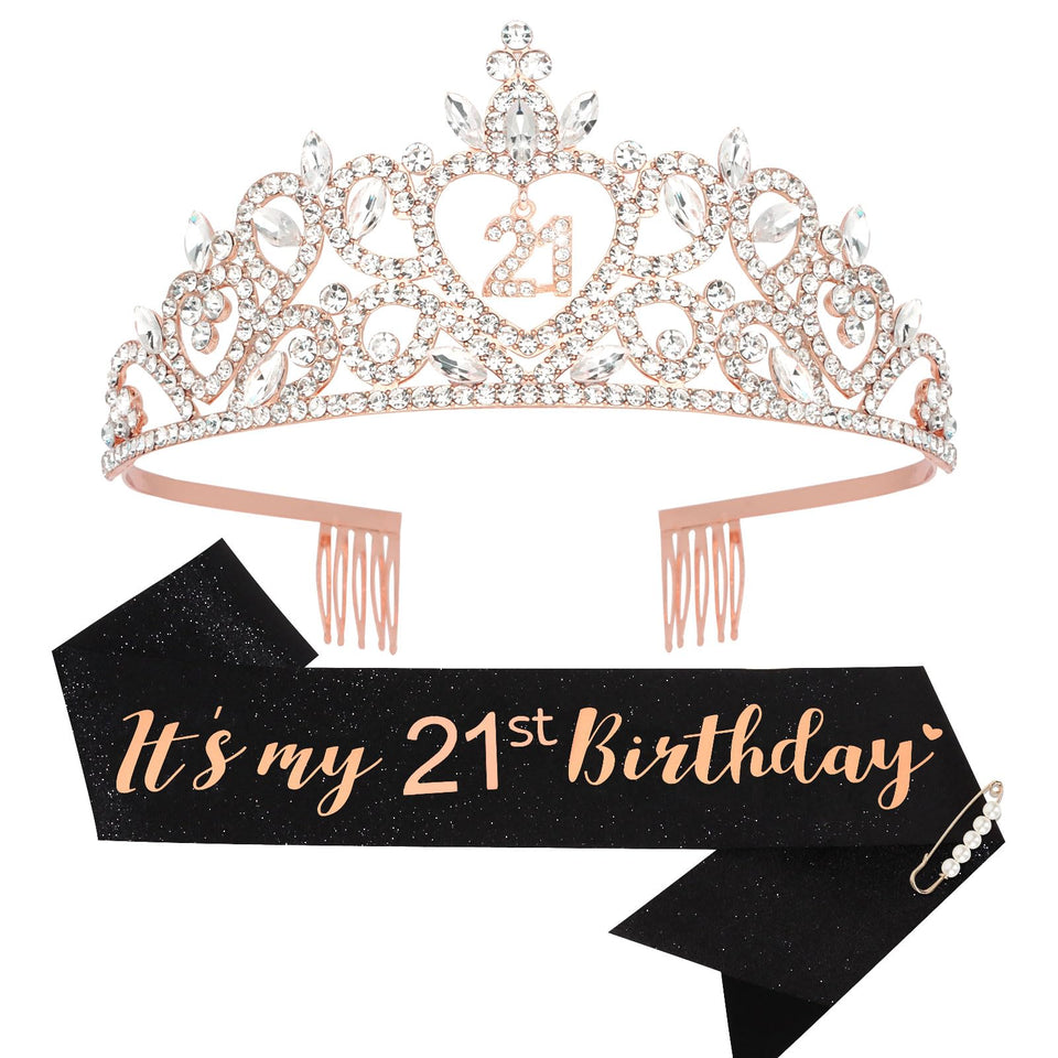 Araluky 21st birthday tiara with rhinestones adds sparkling elegance to celebrations.