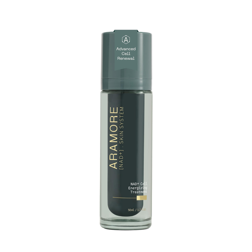 Aramore NAD+ treatment bottle showing premium anti-aging formula for revitalized skin