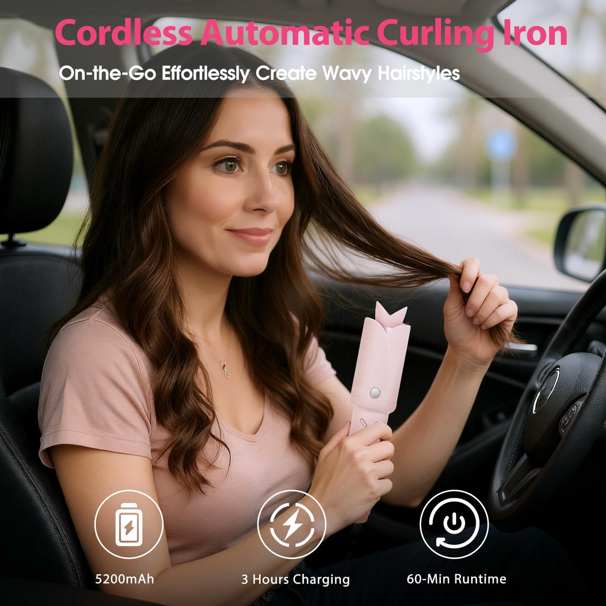 AraSyleon automatic-rotation curler pink enables effortless waves on the go