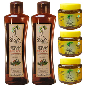 Arbol Verde anti-fall shampoo bottle promotes volume and healthy scalp.